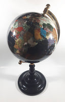 Beautiful 17" Tall Black with Mother of Pearl and Semi-Precious Gems Gemstones Earth World Map Rotating Globe