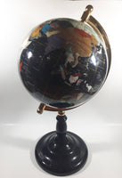 Beautiful 17" Tall Black with Mother of Pearl and Semi-Precious Gems Gemstones Earth World Map Rotating Globe