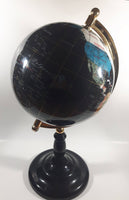 Beautiful 17" Tall Black with Mother of Pearl and Semi-Precious Gems Gemstones Earth World Map Rotating Globe