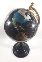 Beautiful 17" Tall Black with Mother of Pearl and Semi-Precious Gems Gemstones Earth World Map Rotating Globe