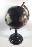 Beautiful 17" Tall Black with Mother of Pearl and Semi-Precious Gems Gemstones Earth World Map Rotating Globe