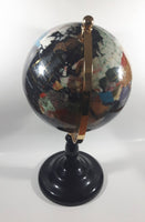 Beautiful 17" Tall Black with Mother of Pearl and Semi-Precious Gems Gemstones Earth World Map Rotating Globe