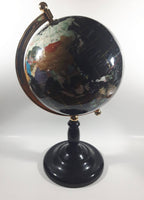 Beautiful 17" Tall Black with Mother of Pearl and Semi-Precious Gems Gemstones Earth World Map Rotating Globe