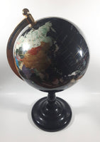 Beautiful 17" Tall Black with Mother of Pearl and Semi-Precious Gems Gemstones Earth World Map Rotating Globe