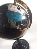 Beautiful 17" Tall Black with Mother of Pearl and Semi-Precious Gems Gemstones Earth World Map Rotating Globe