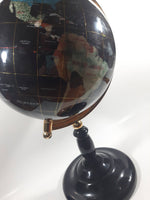 Beautiful 17" Tall Black with Mother of Pearl and Semi-Precious Gems Gemstones Earth World Map Rotating Globe