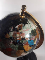 Beautiful 17" Tall Black with Mother of Pearl and Semi-Precious Gems Gemstones Earth World Map Rotating Globe