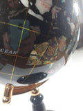 Beautiful 17" Tall Black with Mother of Pearl and Semi-Precious Gems Gemstones Earth World Map Rotating Globe