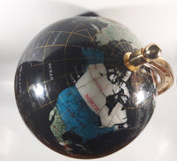 Beautiful 17" Tall Black with Mother of Pearl and Semi-Precious Gems Gemstones Earth World Map Rotating Globe