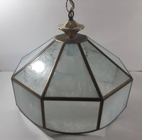 Plastic Panel Stained Glass Style Frost Pattern and White Hanging Light Fixture Lamp 12 x 14 1/2"