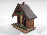Vintage Western Germany Christmas Themed Black Forest Bavarian House Homestead Shaped Wooden and Plastic Thermometer with Man and Woman 5" Tall