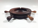 Vintage Captain's Ship Wheel Dark Hard Wood 9" Diameter Ash Tray