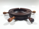 Vintage Captain's Ship Wheel Dark Hard Wood 9" Diameter Ash Tray