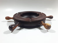 Vintage Captain's Ship Wheel Dark Hard Wood 9" Diameter Ash Tray