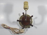 Vintage Ship's Wheel Wood and Brass Metal Electric Plugin Wall Sconce