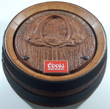 Vintage 1980 Adolph Coors "America's Fine Light Beer" Barrel Shaped 3D Plastic Sign Wall Hanging 18" Diameter "Brewed With Pure Rocky Mountain Spring Water"