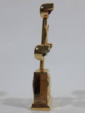 My's Railroad Crossing 4 1/2" Tall Gold Tone Metal Miniature Quartz Clock - Needs A Battery