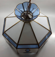 Plastic Panel Stained Glass Style Blue and White Hanging Light Fixture Lamp 12 x 16"