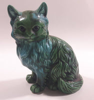 Dark Green Blue Glazed 5 3/8" Tall Ceramic Cat Ornament