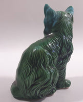 Dark Green Blue Glazed 5 3/8" Tall Ceramic Cat Ornament