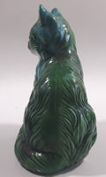 Dark Green Blue Glazed 5 3/8" Tall Ceramic Cat Ornament