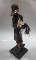 Mexican Folk Art Man with Pig Paper Mache 11 3/4" Tall Figure On Wood Base