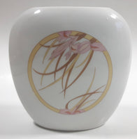 Pink Flowers 4 3/8" Tall White Porcelain Narrow Bud Vase Made in Japan