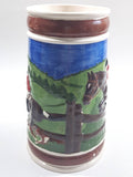 Vintage Horse Jumping Racing Large Embossed Ceramic Pottery Beer Stein 7 3/8" Tall - Cracks