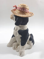 1994 Enesco Kathy Wise Black and White Sitting Calf Cow With Hat 8 1/4" Tall Heavy Resin Sculpture