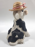 1994 Enesco Kathy Wise Black and White Sitting Calf Cow With Hat 8 1/4" Tall Heavy Resin Sculpture