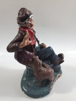 Vintage Naturecraft Mold "Naughty Naughty" Man Sitting On Wall with Brown Dog Chalkware Sculpture 7 3/4" Tall