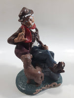 Vintage Naturecraft Mold "Naughty Naughty" Man Sitting On Wall with Brown Dog Chalkware Sculpture 7 3/4" Tall