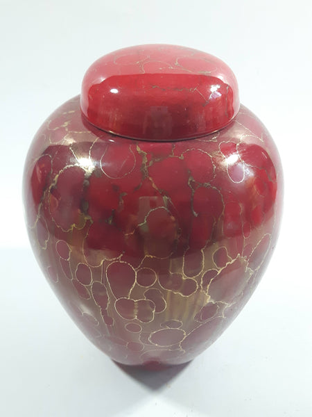 Vintage Red Glazed Gold Decor 6" Tall Ginger Jar with Lid