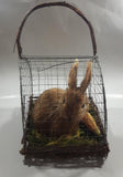 Bunny Rabbit with Carrot in Metal and Wood Cage