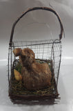 Bunny Rabbit with Carrot in Metal and Wood Cage