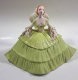 Vintage Victorian Lady in Light Green Dress and White Porcelain Dresser Trinket Box - Chips