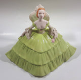 Vintage Victorian Lady in Light Green Dress and White Porcelain Dresser Trinket Box - Chips