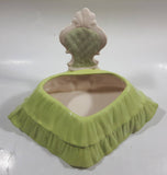 Vintage Victorian Lady in Light Green Dress and White Porcelain Dresser Trinket Box - Chips