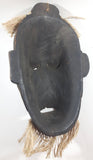 African Style or Indonesian Style Hand Carved Wood Wall Mask With Woven Rope Hair and Beard