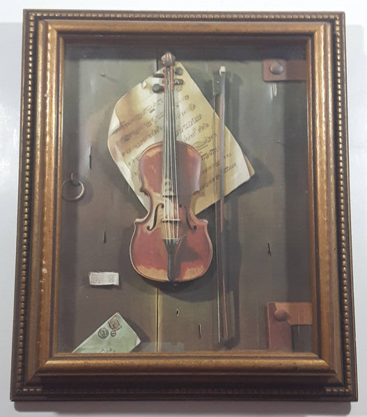 Vintage William Harnett The Old Violin Decoupage Wood Framed 3D Shadow Box