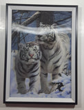 1990s Two White Tigers in Winter Scene 3D Holographic Stereoscopic 10 3/4" x 14 3/4" Wall Print Picture