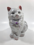 Cute Cat Hand Painted Mother of Pearl Iridescent Paint 6 1/2" Tall Ceramic Coin Bank