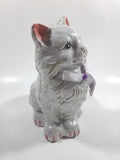 Cute Cat Hand Painted Mother of Pearl Iridescent Paint 6 1/2" Tall Ceramic Coin Bank