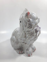 Cute Cat Hand Painted Mother of Pearl Iridescent Paint 6 1/2" Tall Ceramic Coin Bank