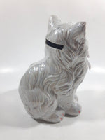 Cute Cat Hand Painted Mother of Pearl Iridescent Paint 6 1/2" Tall Ceramic Coin Bank