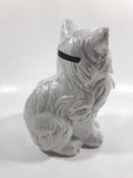 Cute Cat Hand Painted Mother of Pearl Iridescent Paint 6 1/2" Tall Ceramic Coin Bank