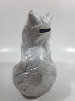 Cute Cat Hand Painted Mother of Pearl Iridescent Paint 6 1/2" Tall Ceramic Coin Bank