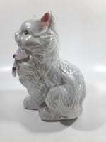 Cute Cat Hand Painted Mother of Pearl Iridescent Paint 6 1/2" Tall Ceramic Coin Bank