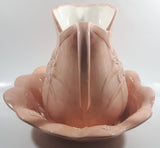 Vintage Flower Embossed Pitcher and Bowl Pink Ceramic Pottery Jug