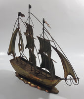 Vintage Metal Art Ship Sailboat Model Sculpture Made in Hong Kong